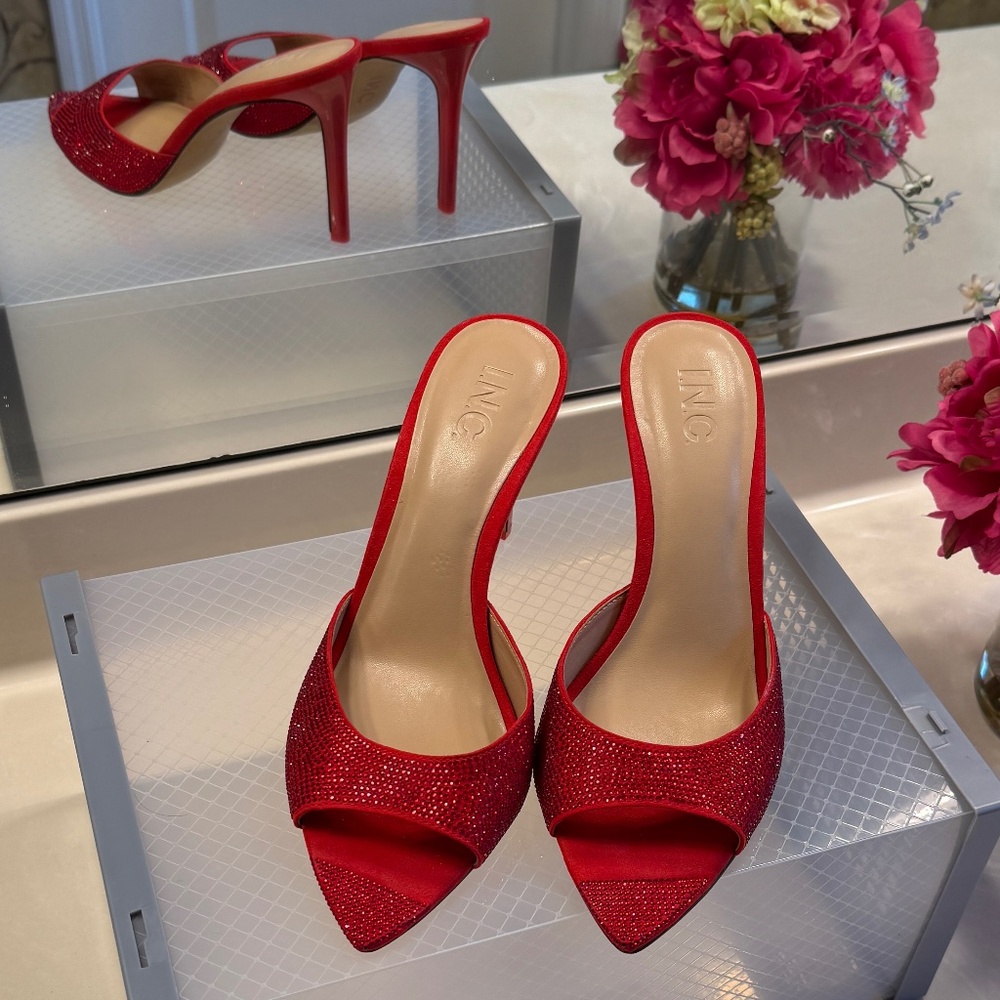 Amra Dress Slide Sandals, Created for Macy's in RED Bling  (NEW)